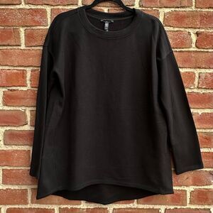 EILEEN FISHER $198 Organic-Cotton Twill-Knit Crewneck High-Low black Top XXS